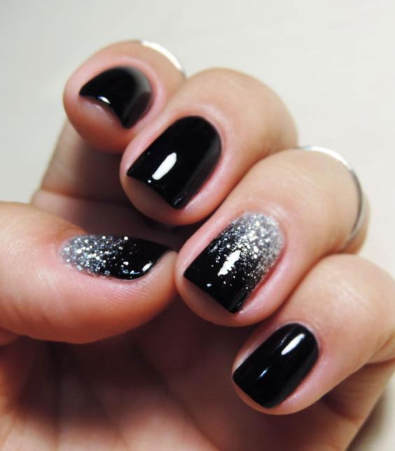 Black and silver glitter nails