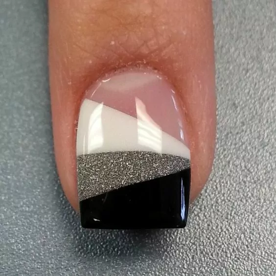 Black white and silver nails