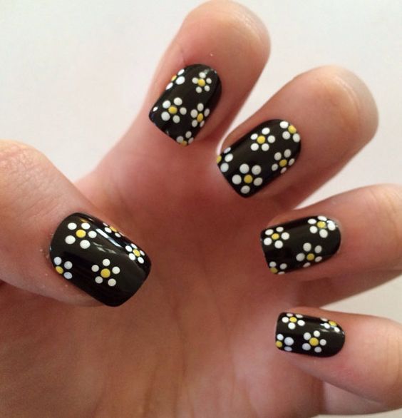 Black with yellow and white flowers