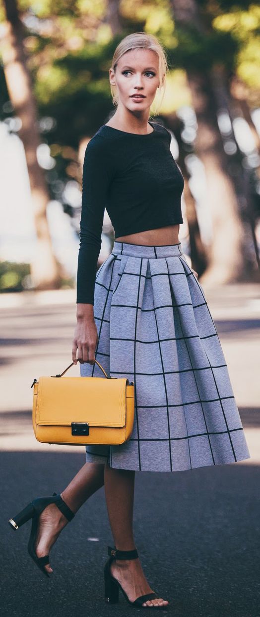 Crop top and high-waisted skirt