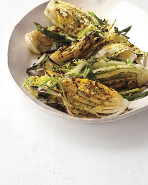 Grilled Napa Cabbage with Chinese Mustard Glaze and Scallions