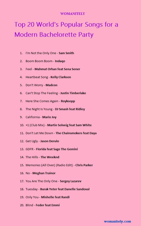 20 World's Popular Songs for a Modern Bachelorette Party