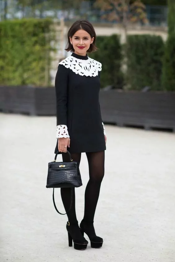 black-and-white-lace-dress-and-black-tights