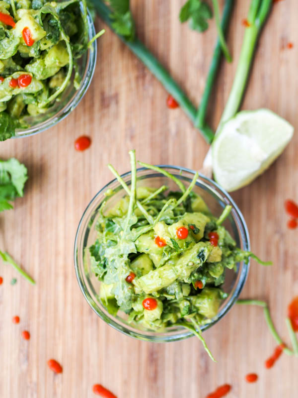 Vegan Avocado Salad with Cucumber, Scallions and Arugula