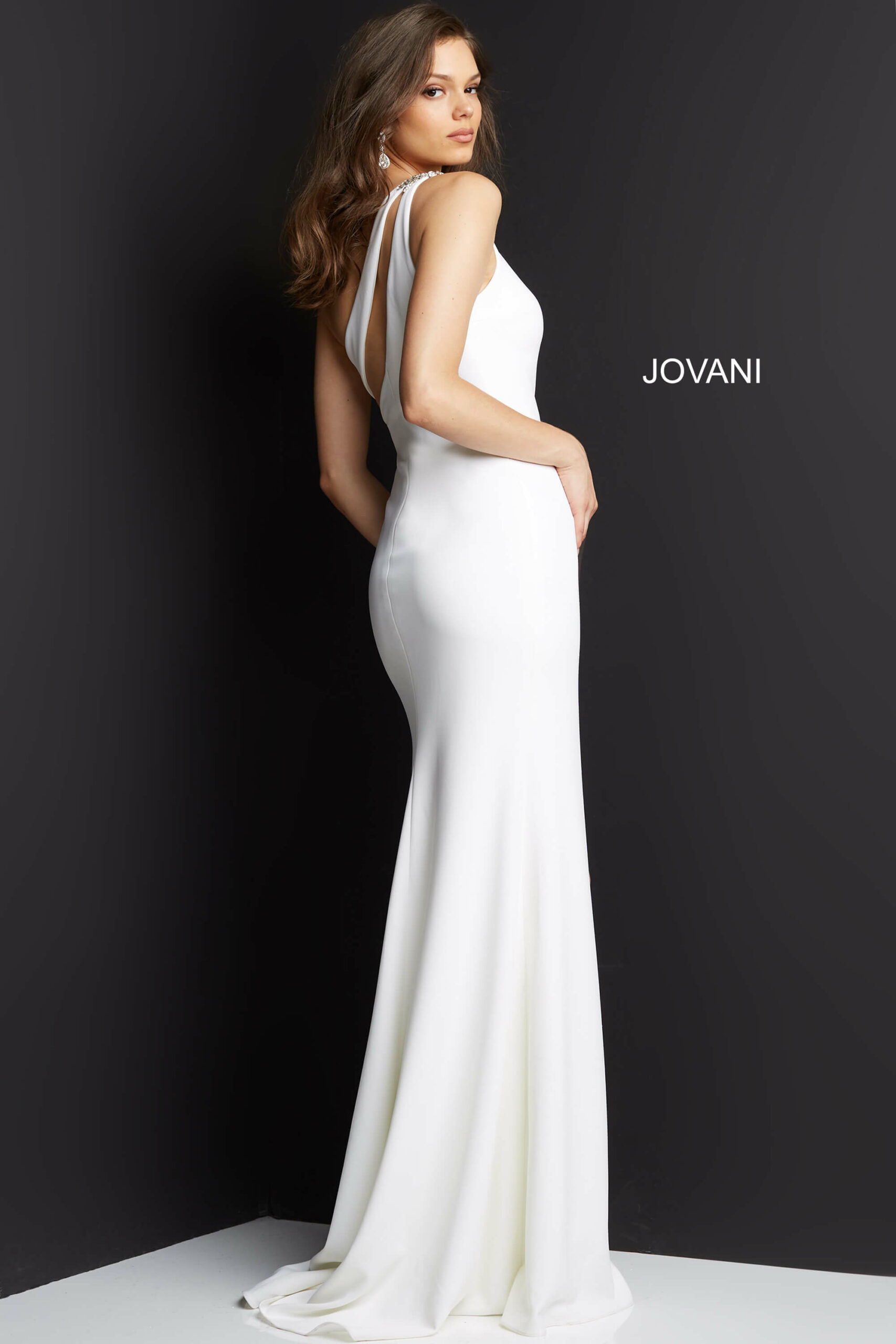 White Front Cut Out Sheath Prom Dress